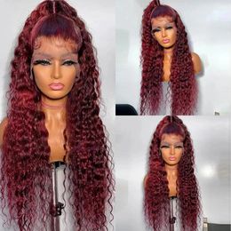 Fábrica Al por mayor de pelucas de cabello humano rizado Vino Rojo Brasil Brasil Oveja Deepa Full Lace Front Twig Synthetic 180% Prejunto 12a 12a