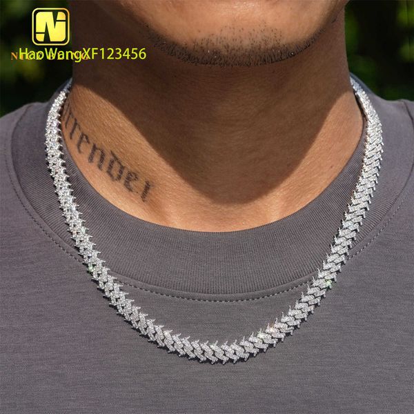 Cadena de eslabones cubanos de diamantes al por mayor de fábrica, collar de joyería de hip hop de plata 925, Eslabón cubano de moissanita micro pavé VVS