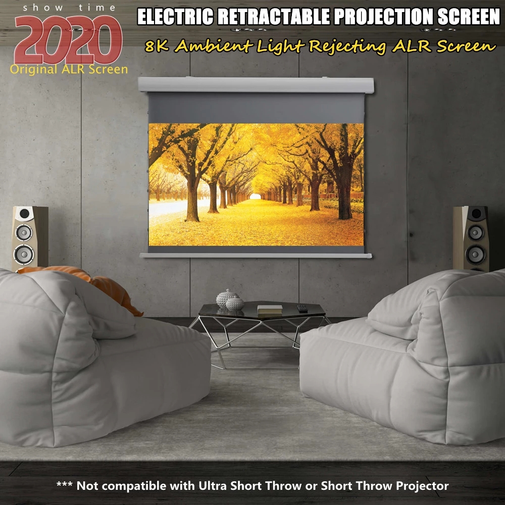 Fabrieksgroothandel elektrisch gemotoriseerd tabspanning 3D 4K-projectiescherm 110 inch met grijze antilichtstof