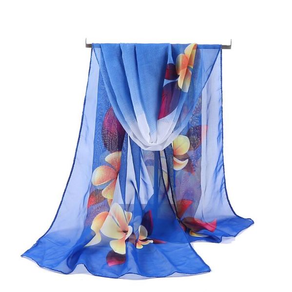 Usine en gros fleurs de mode paon plage écharpe en mousseline de soie georgette foulard de soie femmes printemps et automne écharpe de plage Wrap Swhal 160 * 50 cm