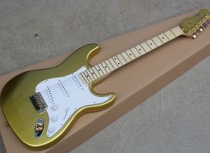 Fabriek groothandel goud elektrische gitaar met omgekeerde kop, witte slagplaat, esdoorn fretboard, gouden hardware, kan worden aangepast