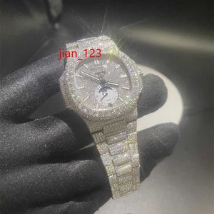 Factory Groothandel high-end luxe bling vvs Moissanite Iced Out Rainless Steel Mechanical Watch