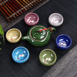 Tasse à thé kung fu en céramique de haute qualité, faite à la main, colorée, craquelée de glace, service à thé, logo imprimable, vente en gros d'usine