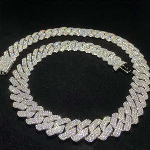 Usine en gros Hip Hop haute qualité boîte boutons 3 rangées diamants Moissanite 18mm 925 argent chaîne cubaine collier bijoux pour hommes