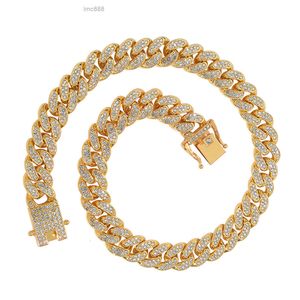 Fabriek Groothandel Sieraden 14mm 14k 18k Vergulde Iced Out Cubaanse Link Kolye Volledige Cz Prong Cubaanse Ketting