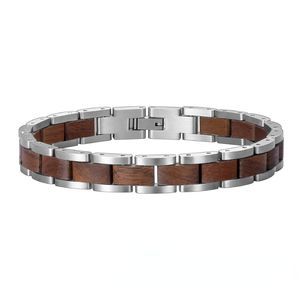 Groothandel bangle geschenken mannen vrouwen hout en stalen armband walnoot houten band zilveren riemen