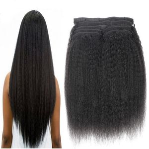 Fabriek groothandel kinky straight clips in Braziliaanse menselijke hair extensions 8pcs / set grof yaki clips ins hair extensions Remy 18 