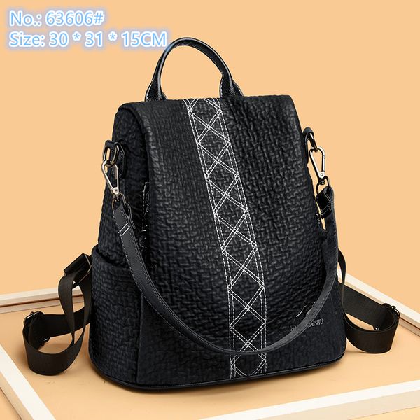 Bolsos de hombro para mujer al por mayor de fábrica 2 estilos bolso negro simple y versátil mochila de cuero de lichi en relieve de gran capacidad bolso de moda de costura 63606 #