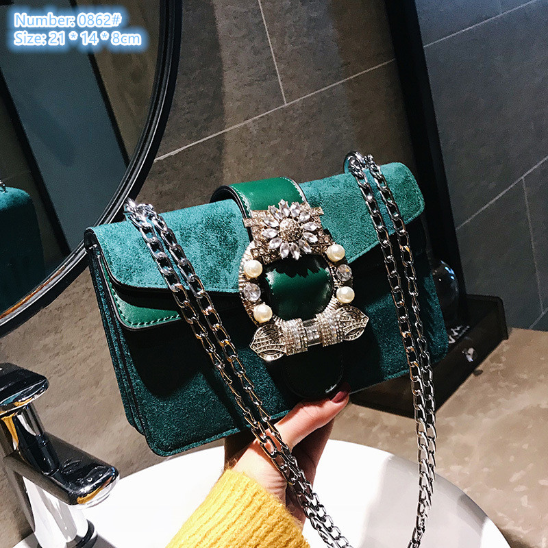 Factory wholesale ladies shoulder bags 3 colors sweet buckle studded handbag flip frosted chain bag thickened stereotypes leather mobile phone coin purse
