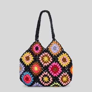 Usine en gros dames sacs à bandoulière mode 12 couleurs à la main au crochet sac à main rétro couleur assortie fleur tissé sac doux creux sacs à main