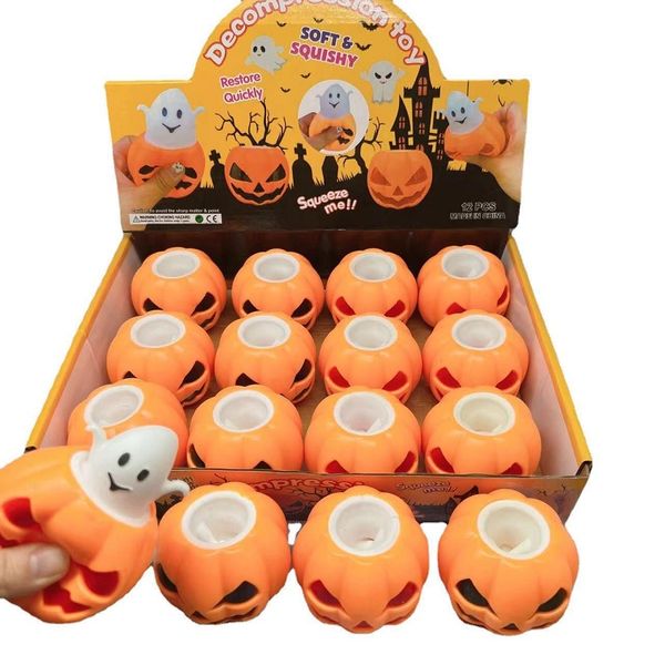 Fábrica al por mayor LED juguetes Halloween nueva cabeza de calabaza luminosa pellizcando la bola de ventilación juguetes de descompresión regalos de vacaciones para niños