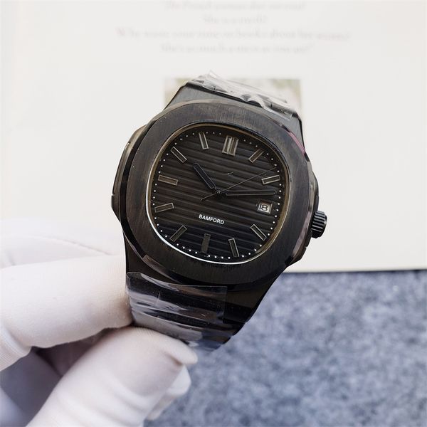 Reloj mecánico automático con correa de acero negro al carbono para hombre, marca de lujo, venta al por mayor de fábrica, lujo