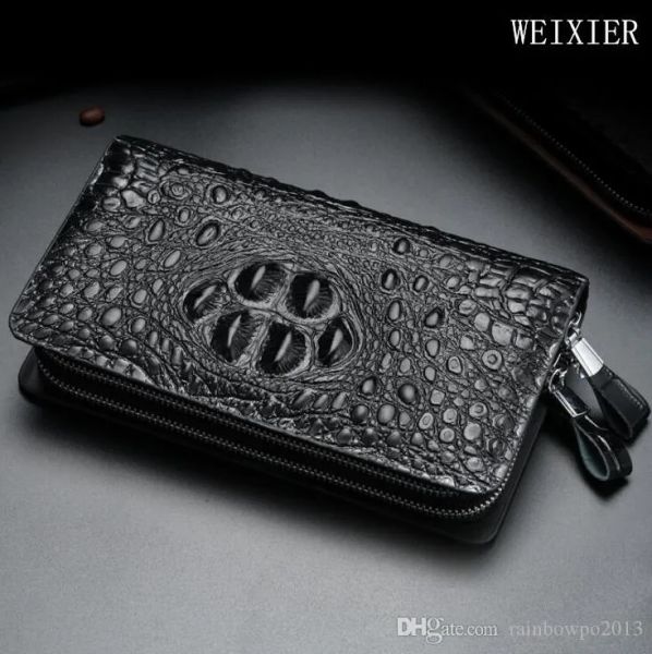 Factory Wholesale Men Sac Alligator britannique Long Wallet Fashion EMED Cuir Business Embrayage grande capacité Double fermeture de stockage à main