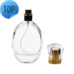 Fabrieksgroothandel ovale 50 ml hoogwaardige glazen fles parfumfles met perstype spuitdop op maat