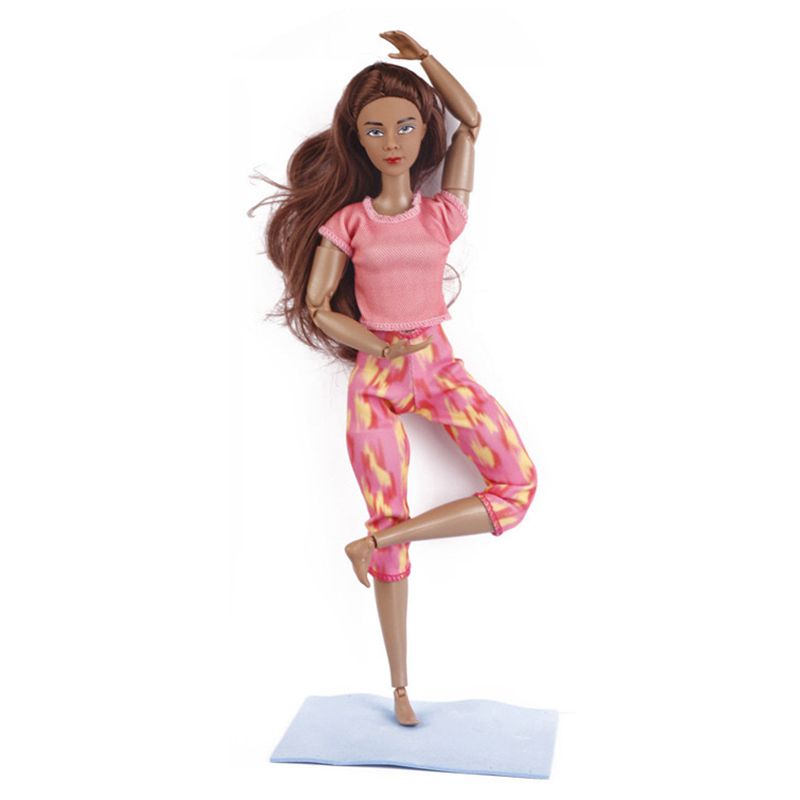 Docka yoga sport doll mini kläder diy barn och flickor spel uttryck föremål rosa yogakläder 30,5 cm afrikansk svart hud doll yogadockor leksaker