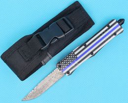 Drapeau bleu de haute qualité 7 pouces 616 Mini couteau tactique automatique 440C Lame à motif laser Poignée en alliage Zn-al Couteaux de poche EDC avec sac en nylon