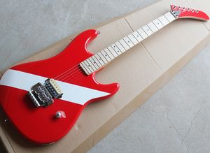 Guitare électrique rouge avec bande blanche, Floyd rose, touche en érable, 22 frettes, personnalisable, vente en gros d'usine