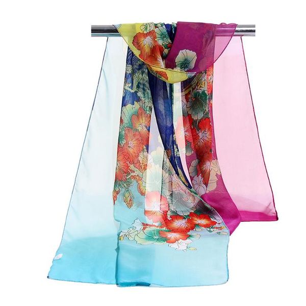 Usine En Gros En Mousseline De Soie Écharpe Femmes Longues Foulards 2017 Nouveau Designer Printe Sarong Florial Wrap Fleur Imprimer Couverture De Plage 160 * 50 cm