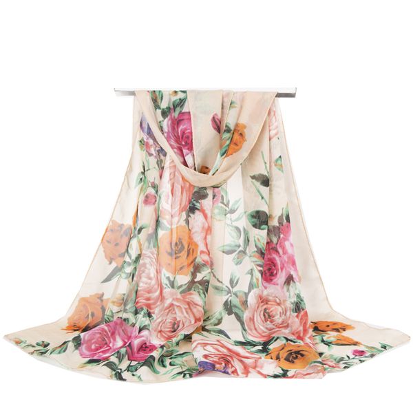 Venta al por mayor de fábrica Bufanda de gasa de seda Mujeres Bufandas largas 2018 Nueva flor de belleza Poeny Imprimir Sarong Wrap Beach Cover 160 * 50 cm DHL gratis