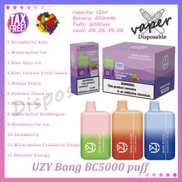 Fabrieksgroothandel UZY Bang BC 5000 Bladerdeeg Wegwerp Vape Pen 0% 2% 3% 5% Niveau 12 ml Voorgevulde Pod Mesh Coil 650mAh Oplaadbare Batterij 5k Rookwolken E-sigaret 12 Smaken