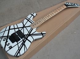 Fabriek groothandel witte 5150 elektrische gitaar met zwarte streep, Floyd Rose, Maple Fingerboard, 22 frets, kan worden aangepast