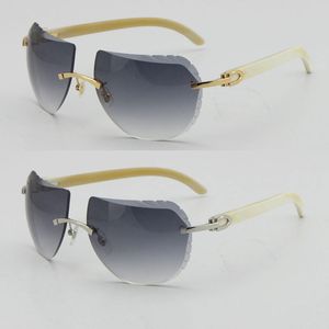 Original blanc véritable corne naturelle design lunettes de soleil sans monture vintage 8200763 diamant coupe lentille lunettes de haute qualité lunettes de soleil forme carrée visage femmes hommes