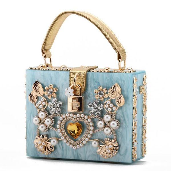 Bolso de mujer al por mayor de fábrica bolsos tallados de aleación de acrílico de alta calidad bolsos de hombro de diamantes dulces y encantadores bolso de perlas de temperamento elegante 7 colores