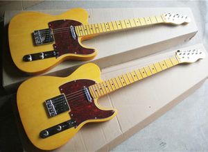Guitarra eléctrica de Basswood amarillo al por mayor de fábrica con campindista de tortuga roja, cuello de arce amarillo, puede ser personalizado