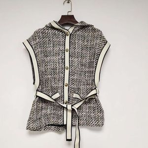 Fadan – veste courte à capuche sans manches pour femme, vêtement en Tweed grossier tissé, petit Style parfumé, nouvelle collection automne/hiver 2021