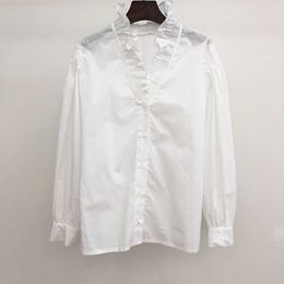 Fadan S Family – chemise Vintage française à volants, col debout, manches bulles, Style palais blanc, haut à manches longues, 2022