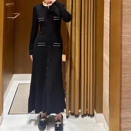 Fadan San dro – robe longue tricotée pour femmes, nouvelle collection automne/hiver 2023, contraste bois, bord d'oreille, col rond, petite robe noire classique