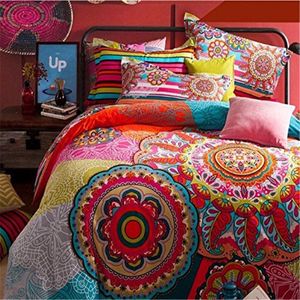 FADBoho juegos de cama de estilo bohemio, juego de funda nórdica, juego de cama bohemio, tamaño Queen, 4 Uds., sábana plana de algodón, ropa de cama 322j