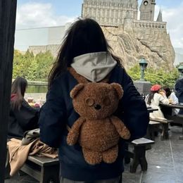 Fahion Bear Pluche Backpack voor kinderen en meisjes cadeau cartoon schattige beren pluche vulzak voor school/reizen 240513