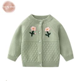 Fahion Girl Princess Floral Embroidery Gebreide Cardigan Infant Peuter Child Sweater Outfit Spring Autumn Baby Knitwear 1-3y L2405