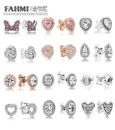 FAHMI 100 925 STERLING SIRGE 11 CHARM BOW COL COLATED ROSE GOLD EHERDROP Zircon Round Femelle Elegant Stud Oreads 4463549