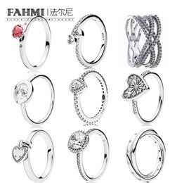 FAHMI 100 joyería de plata de ley 925 anillo de lágrima con brillo anillo de amor eterno elegante anillo de circón geométrico Simple6494596