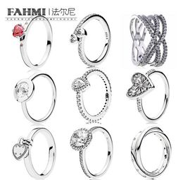 FAHMI 100 joyería de plata de ley 925 anillo de lágrima brillante circón elegante anillo de amor eterno anillo de circón geométrico Simple 9927559