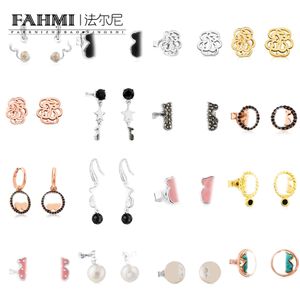 Fahmi Classique et élégant ours creux rond plein diamant ours rose perle incurvé gland étoile or rose or argent boucles d'oreilles boucle d'oreilleMarque de haute qualité 2023 nouveau InStock