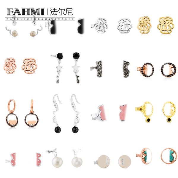 Fahmi Classique et élégant ours creux rond plein diamant ours rose perle incurvé gland étoile or rose or argent boucles d'oreilles boucle d'oreilleMarque de haute qualité 2023 nouveau InStock