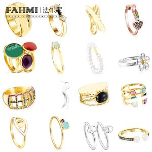 FAHMI Leuke en lieve open strik effen ring zeezout kleur drie-ring bloem roze beer parel open ring brede versie smalle versie ring Verjaardag, Cadeau, Feest, Bruiloft