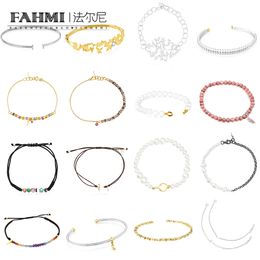 Fahmi Exquis or blanc embelli ours fermoir argent sterling jardin virtuel ours bracelet or pierre précieuse quartz fumé cristal rouge or arc-en-ciel corde marron