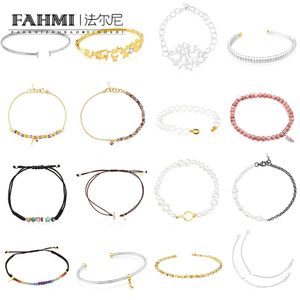 Fahmi Exquis or blanc embelli ours fermoir argent sterling jardin virtuel ours bracelet or pierre précieuse quartz fumé cristal rouge or arc-en-ciel corde marron