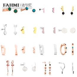 Fahmi Frais et simple rond ours perle anneau ouvert étoile en forme de coeur plein diamant doux boucles d'oreilles romantiques argent rose or cadeaux spéciaux pour mère femme enfants