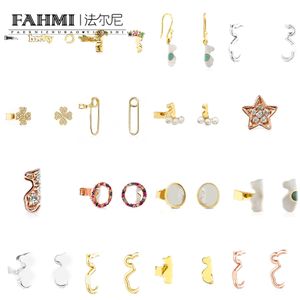 Fahmi Haute qualité à la mode mignon perle lettre heureuse couronne étoile bague plein diamant creux doux boucles d'oreilles cadeaux spéciaux pour mère femme enfants amoureux amis