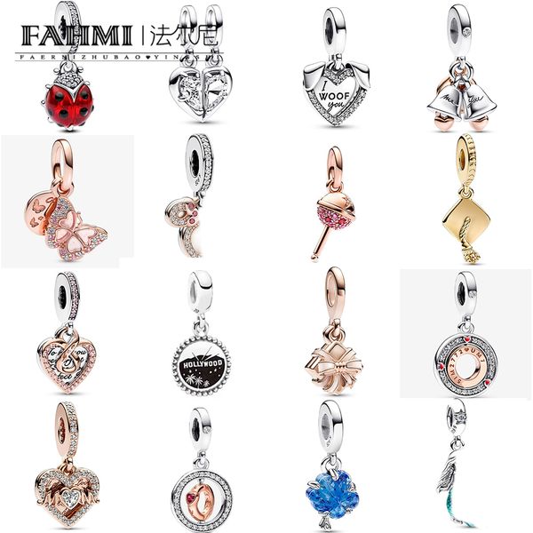 Fahmi Breloque scarabée rouge porte-bonheur cloche de mariage or et argent double plaque breloque amovible cadeau d'anniversaire Blue Butterfly Story Cadeaux spéciaux pour enfants amoureux amis