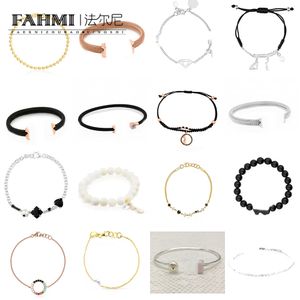 Fahmi Noble piedra de cuarzo patrón de oso plata brillante pulsera de plata en forma de pera perla cristal negro piedra de color redondo pulsera de diamantes completaBuena artesanía