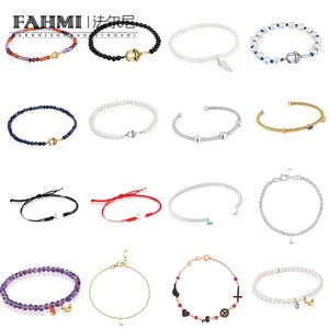 Fahmi Dulce y brillante rosa y morado con hojas de cristal blanco, cuerda de mano azul, pulsera de perlas abiertas con cuentas redondas, aniversario, compromiso, regalo, fiesta, boda