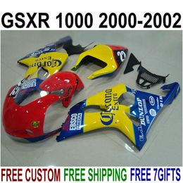 Fairing Kit voor Suzuki GSX-R1000 K2 2000 2001 2002 Plastic Backings 00 01 02 GSXR 1000 Geel Rood Blauw Corona Aftermarket Set YR65