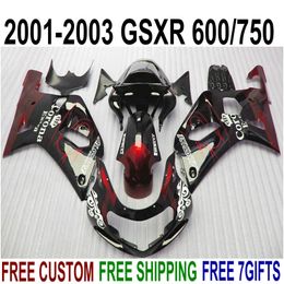 Fairing Kit voor Suzuki GSX-R600 GSX-R750 01 02 03 Verkleiningen K1 GSXR 600/750 2001-2003 Rood Zwart Corona Plastic Motobike Set SK3