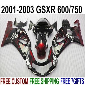 Kit de carénage pour SUZUKI GSX-R600 GSX-R750 01 02 03 carénages K1 GSXR 600/750 2001-2003 rouge noir Corona plastique moto ensemble SK3